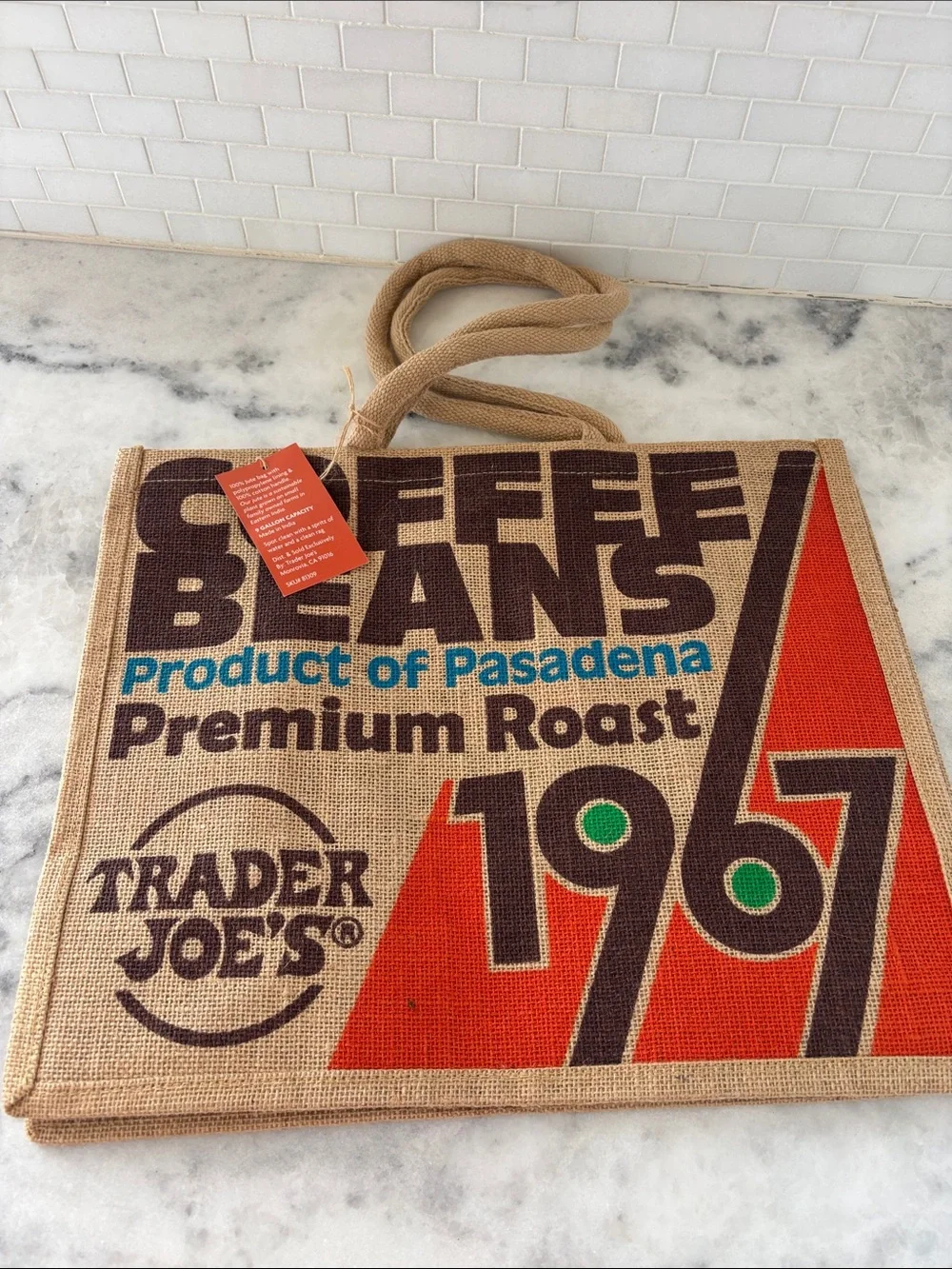 1967 Coffee Beans Jute Tote Bag - Tan/Brown/Red/Green